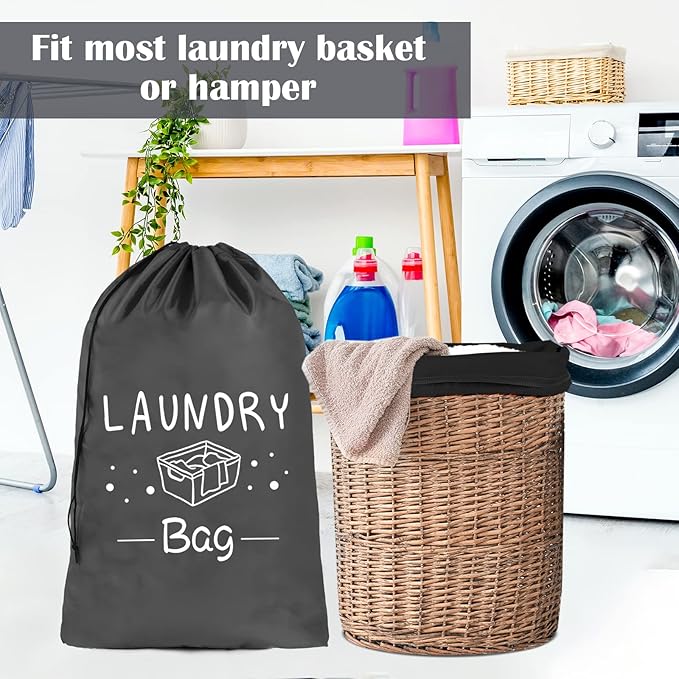 Sylfairy 2 Pack Extra Large Travel Laundry Bag, Dirty Clothes Organizer with Drawstring,Heavy Duty Travel Laundry Bags,Easy Fit a Laundry Hamper Travel Essentials (Black+Grey, 24" x 36")