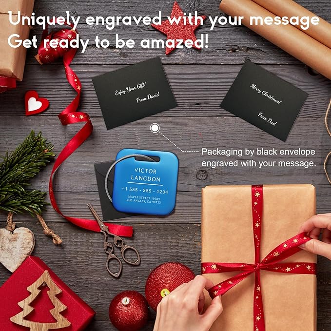 Stainless Luggage Tags for Suitcases 4 Pack: Metal Personalized Luggage Tags for Backpacks & Bags with Customizable Texts (Blue)