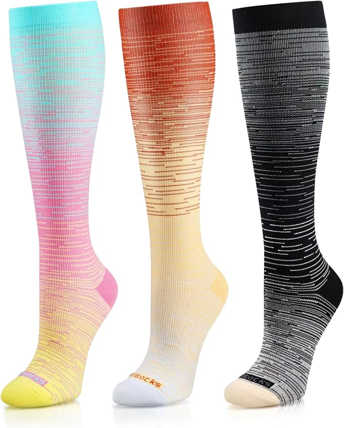 Medical Compression Socks for Women and Men 3 Pairs 20-30 mmHg Knee High Christmas Compression Stockings Circulation Best for Running Athletic Nurses