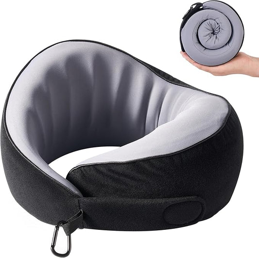 Travel Pillow, 100% Pure Memory Foam Travel Neck Pillow Airplane Neck Support Ergonomic Design for Traveling Suitable for Airplanes,Offices and Cars-Cooling Silk Black