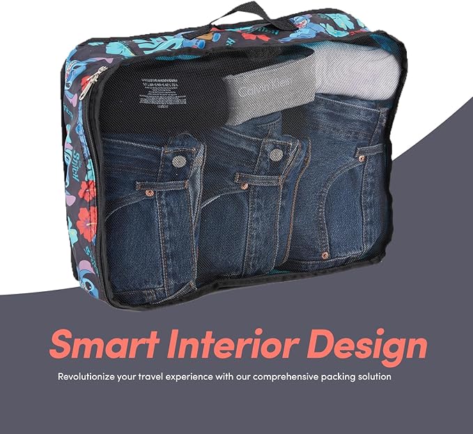 Disney Minnie Mickey Stitch Packing Cubes - Winnie the Pooh, Princess Cinderella, Cars, Toy Story 5 Piece Packing Cubes Compression - Travel Essential - Luggage Suitcase Organizer Set