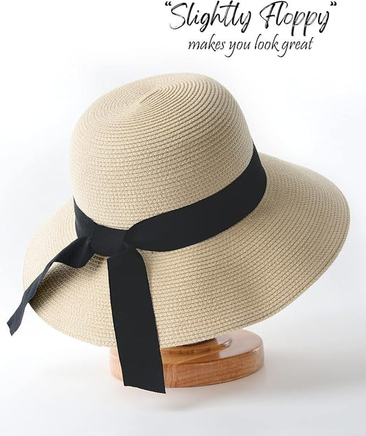 FURTALK Womens Beach Sun Straw Hat UV UPF 80+ Travel Foldable Brim Summer UV Hat