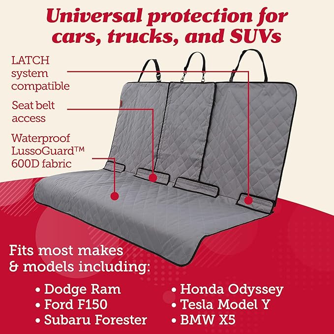 Lusso Gear Car Seat Cover & Protector for Dogs - Gray, Universal Fit - Waterproof, Non-Slip Backseat Liner - Seat Covers for Cars, Trucks & SUVs