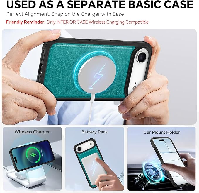 TUCCH Detachable Case Wallet for iPhone Air (6.5") 2025, Wrist Strap | 4 Card Slots RFID Blocking | Wireless Charging | Stand | 2-in-1 Magnetic | PU Leather | Shockproof Folio Cover | Cyan