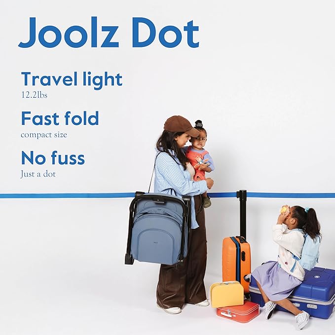 Joolz Dot Ultra Lightweight Travel Stroller for Toddler – Compact & Airplane Stroller (only 12.2lbs) -One-Handed Folding Design - UPF 50+ Canopy - Reclining Seat - (Lagoon Blue)