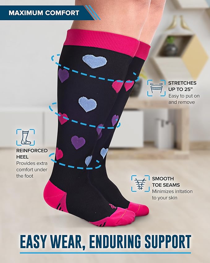 Doctor's Select 3 Pairs Plus Size Compression Socks Wide Calf - Up to 6XL | 20-30 mmHg Compression Socks for Women Wide Calf | Plus Size for Nursing, Traveling, Running