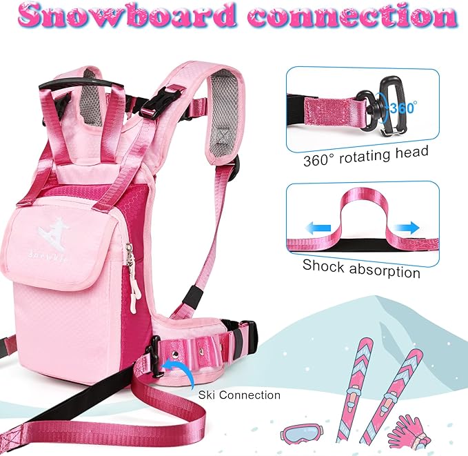 Anewkle Children’s Ski Harness Trainer Snowboard Anti-fall Traction Belt Beginner Ski Auxiliary Bag with Safety Belt Kid’s Ski Backpack with Speed Control Harness