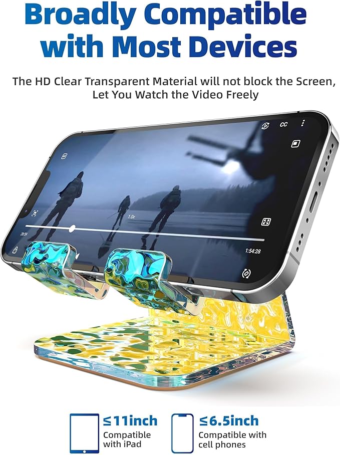 TOPGO Acrylic Cell Phone Stand, Phone Holder for Office Desk, Vanity, Kitchen Counter, Bedside Table, Compatible with iPhone 17 16 15 14 13 12 11 Pro Max/Smartphones/iPad/Switch - Iridescent Wave