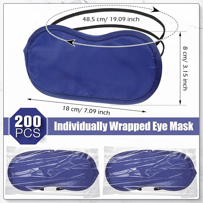 Tarpop 200 Pcs Eye Mask Sleeping Blindfold Eye Cover with Adjustable Strap for Games Party Team Building Travel Individually Wrapped Sleep Mask for Women Men(Blue)