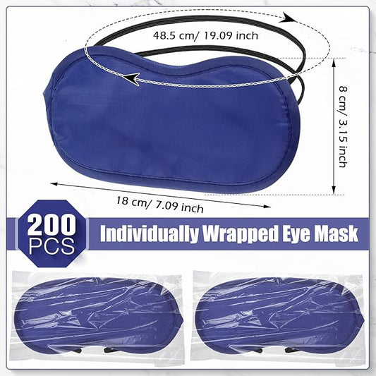 Tarpop 200 Pcs Eye Mask Sleeping Blindfold Eye Cover with Adjustable Strap for Games Party Team Building Travel Individually Wrapped Sleep Mask for Women Men(Blue)