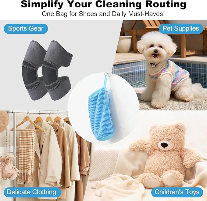 Shoe Washing Machine Bag - Laundry Shoe Bag (2-Pack) Includes 3 Laundry Bags, Reusable, Washer & Dryer Safe, 360° Deep Cleaning for All Shoe Types, Self-Locking Zipper(Blue)