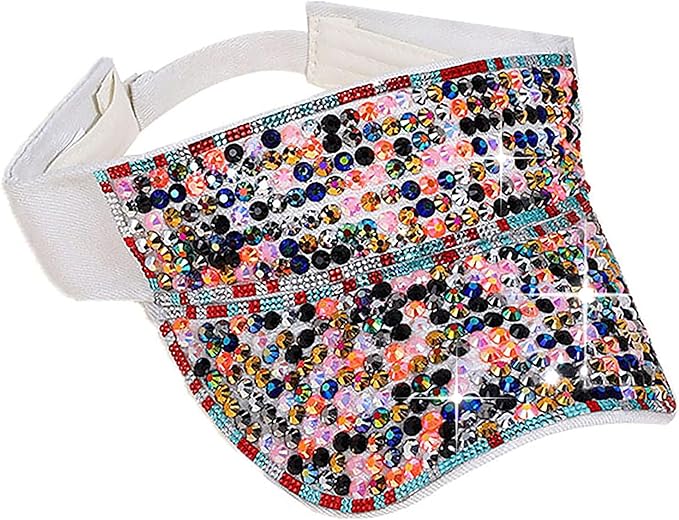 Bling Shiny Rhinestone Sports Sun Visor Hat for Women Summer Adjustable Breathable Beach Visor Caps Running Golf Sun Hat