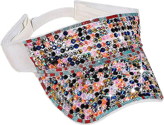 Bling Shiny Rhinestone Sports Sun Visor Hat for Women Summer Adjustable Breathable Beach Visor Caps Running Golf Sun Hat