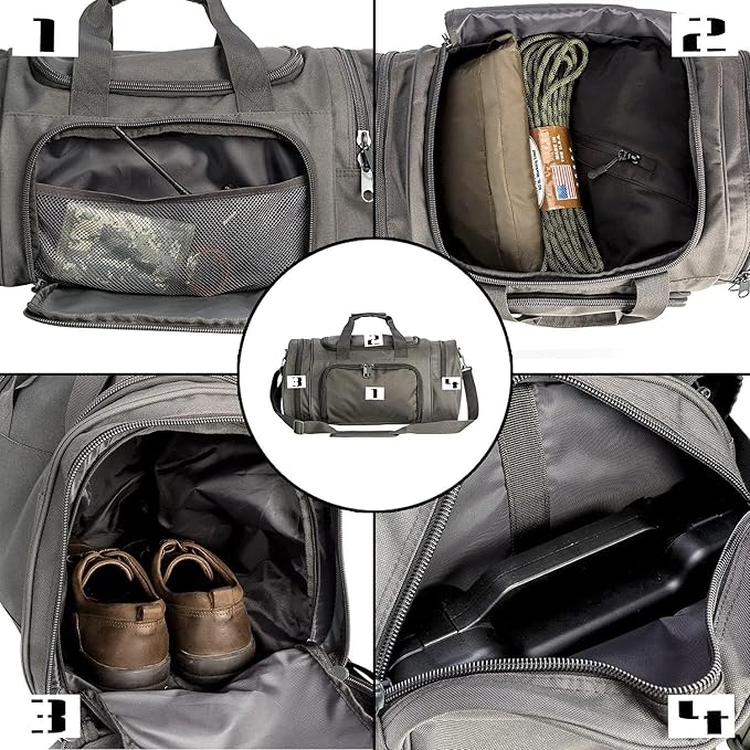 Gym Bag Duffle Bags for Men Women with Shoes Compartment Sport Weekend Travel Overnight Carry On Bag for Tactical Military Travel Work Out Bags (Grey)
