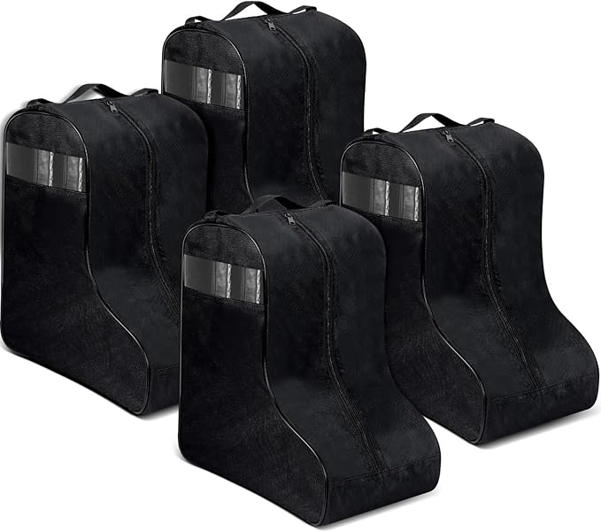 4 Pcs Boot Bags for Cowboy Boots Portable Storage Bag for Travel Long Tube Shoes Bags Men Tall Shoe with Handle for Home (Black)