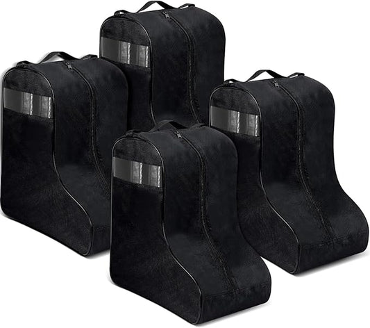 4 Pcs Boot Bags for Cowboy Boots Portable Storage Bag for Travel Long Tube Shoes Bags Men Tall Shoe with Handle for Home (Black)