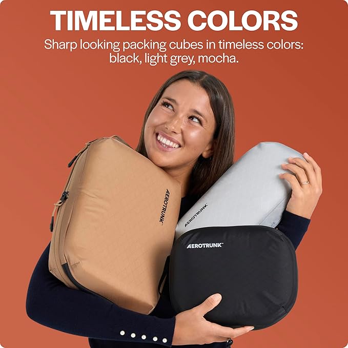 Aerotrunk Ultralight Compression Packing Cubes - Lightweight Travel Organizers for Suitcases and Luggage (3-Pack, Light Grey)