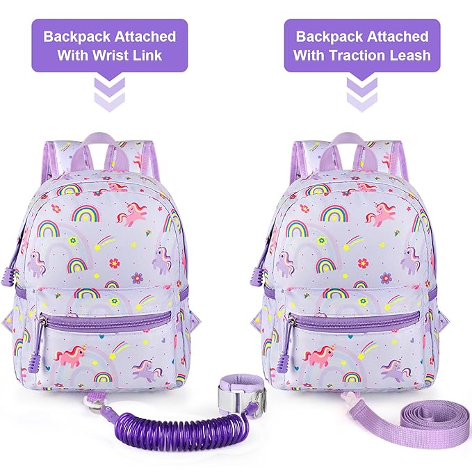 Accmor Toddler Backpack Leash, Cute Unicorn Baby Backpacks with Anti Lost Wrist Link, Mini Kids Backpack Leash Walking Harness for Outdoor Travel, Adorable Backpack Tether for Boys Girls 1-3 (Purple)