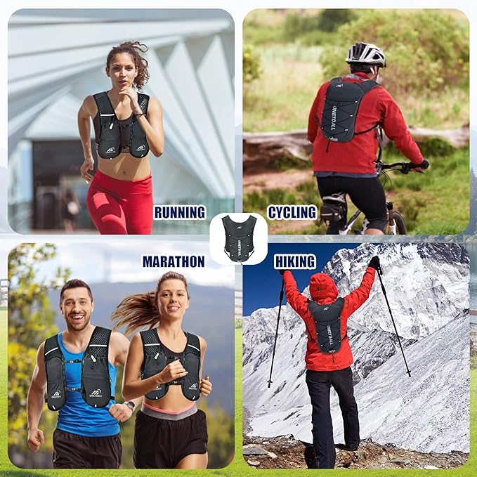 Running Vest for Women & Men, 6L Hydration Backpack with 2L Water Bladder, Lightweight Water Backpack for Trail Running, Marathon, Hiking, Cycling, Jogging, Adjustable Fit