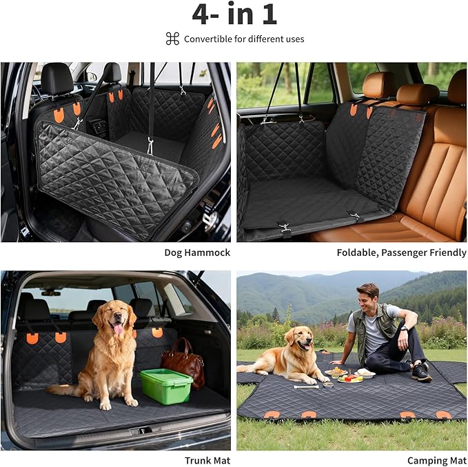 HOTEAGLE Dog Seat Covers for Back Seat, Hard Bottom Back Seat Extender for Dogs, 600D Upgraded Material Waterproof and Comfortable with 400lbs Holds, Ideal for Car Trips and Outdoor Adventures（Black）