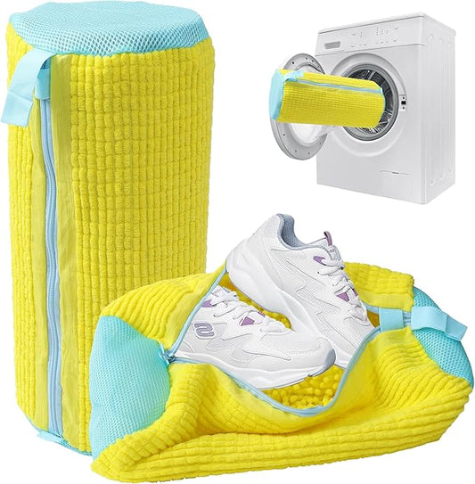 Shoe Washing Machine Bag, 2PCS Reusable Shoe Bag for Washing Machine, 360° Deep Cleaning Shoe Washing Bag for Sneakers, Laundry Shoe Bag for Washer & Dryer, Fits All Shoe Types (Yellow)