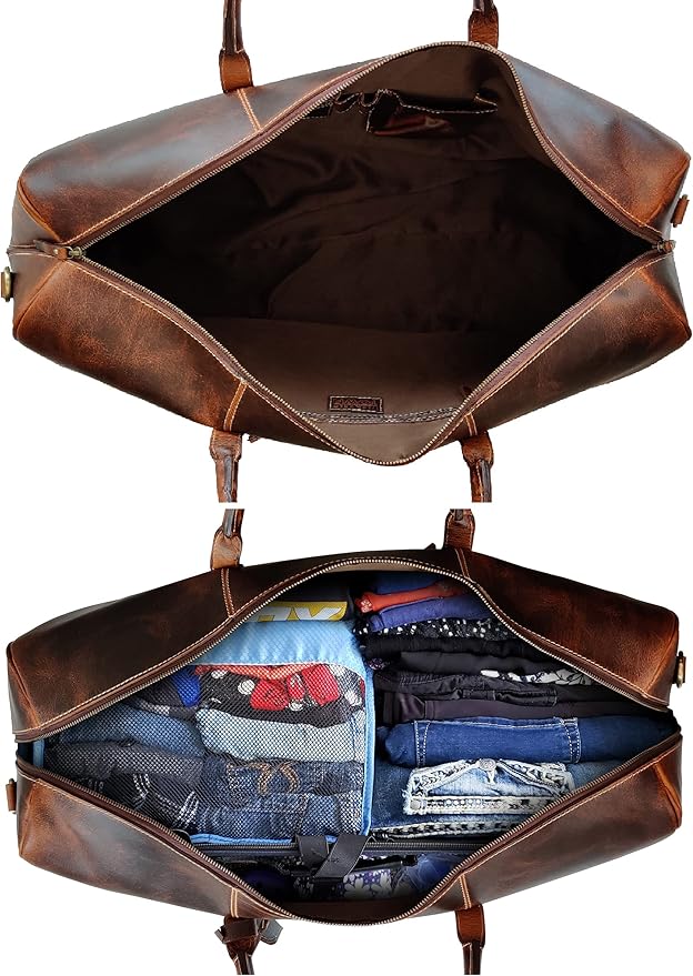 24" Leather Duffle Bag for Men and Women, Full Grain Leather Travel Overnight Weekender Sports Gym Carry On Duffel Bag by Rustic Town (Antique Brown)