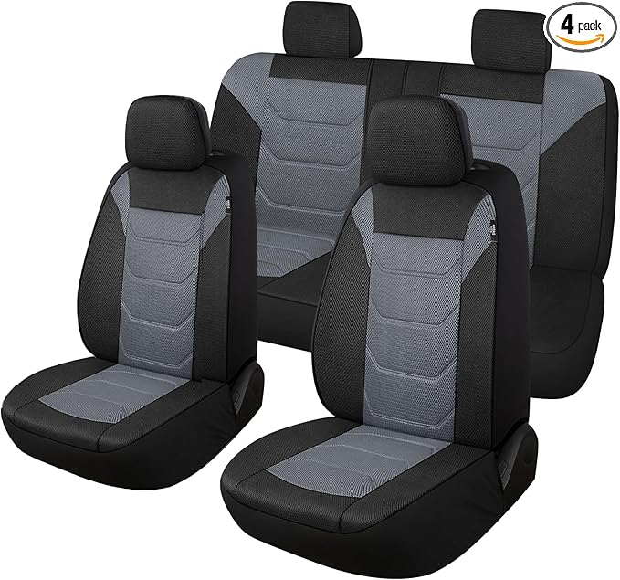 Pariiaotin 3D Air Mesh Car Seat Cover Full Sets Washable and Breathable Premium Cloth Automotive Vehicle Seat Covers for Cars Interior, Universal Fit for Most Cars, Sedan, Truck, SUV(Black/Gray)