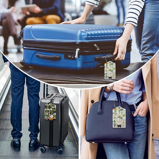 2 Pack Luggage Tag for Suitcase,Bookshelf Cat Luggage Tag with PU Leather Privacy Cover ID Label & Stainless Steel Loop for Women Men Travel Bag Suitcase