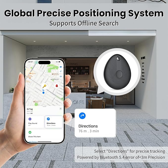 FIQI Air Tracker Tags 2-Pack (Black) – Compatible with Apple Find My (iOS Only), Bluetooth 5.4 Item Locator with Smart Tag for Wallet, Keys, Luggage & Bags, 90 dB+ Alert, 7g Lightweight, Matte Finish