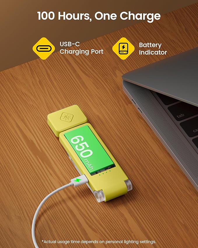 Glocusent 12 LED Rechargeable Book Light, Clip-on Reading Lamp with 5 Colors & 5 Brightness Levels, Up to 100Hrs Runtime, Eye-Caring Reading Lights for Books in Bed, Perfect for Book Lovers, Kids