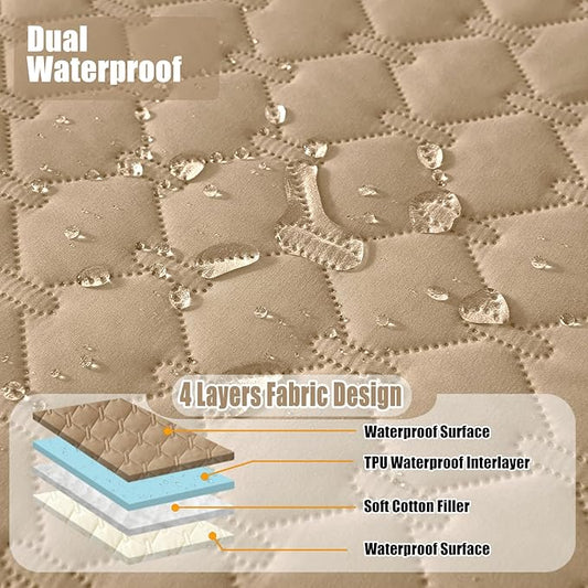Smiry Waterproof Dog Bed Cover Blanket, Soft Reversible Pet Blanket, Washable Leakproof Cats Dogs Couch Cover for Sofa, Couch, Furniture, Plaid (82x102 Inch, Camel/Beige)