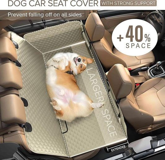 Back Seat Extender for Dogs, Heavy Duty Dog Car Seat Cover for Back Seat and Aggressive Chewer, Large Hard Bottom Car Seat Cover for Dogs, Dog Hammock for Car, Travel Pet Car Bed for Car, SUV, Truck