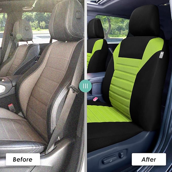 FH Group Automotive Car Seat Covers Front Set Premium 3D Air Mesh Front Seat Covers, Airbag Compatible Universal Fit Interior Accessories for Cars Trucks and SUVs - Green