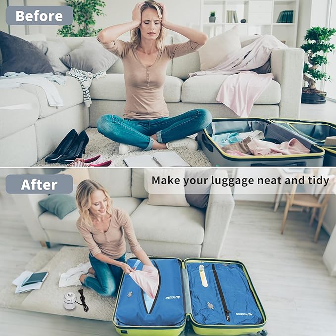 Vacuum Bag for Travel, Professional IPX8 Waterproof Reusable Vacuum Compression Bags for Travel Suitcases, Durable Space Saver Bag(2 PACK,With Pump)