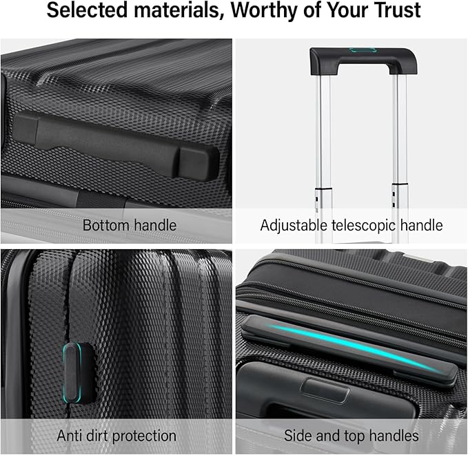 Hanke Expandable Hardshell Luggage Sets 3 Piece Extra Large Suitcases with Lock,28 Inch Luggage with Spinner Wheels, PC Travel Suitcase for Women Men 20 24 29Inch,Jet Black