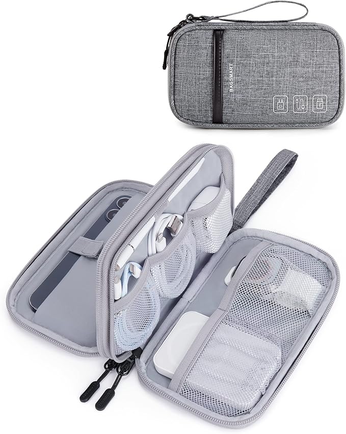 BAGSMART Electronic Cord Cable Organizer Travel Bag Case, Double Layers Tech Electronic Bag, Essentials for Charger, Cable, Phone, Flash drive, Gray