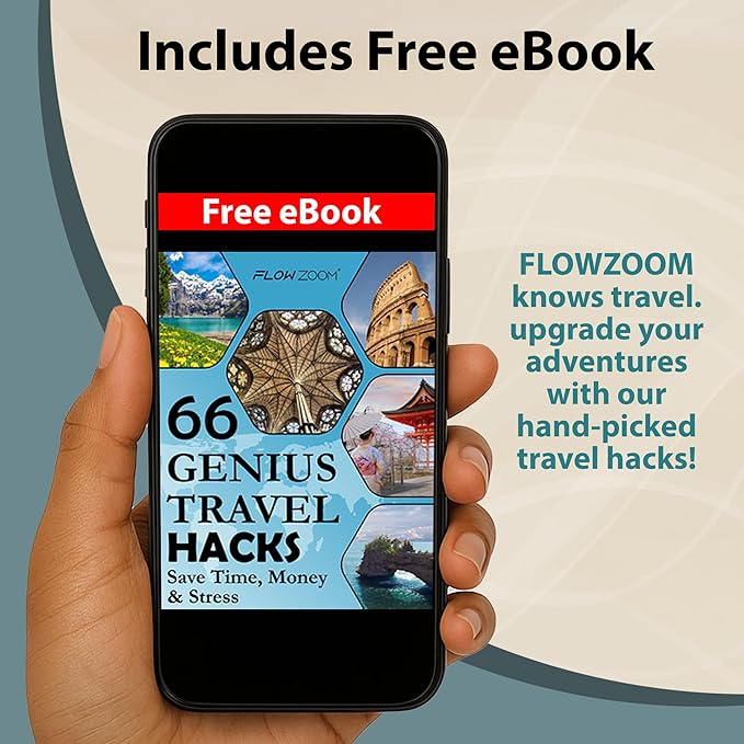 FLOWZOOM Memory Foam Travel Pillow for Airplanes & Car Rides - Adjustable Airplane Pillow with 360° Chin and Neck Support for Comfy Naps, Extra-Soft Washable Neck Pillow Cover, Squeezy Mesh Bag - Grey