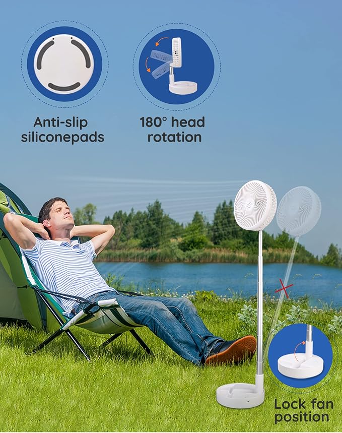 Primevolve Battery Operated Fan,Portable Rechargeable USB Floor Table Desk Fan with Adjustable Height, 4 Speed Settings Pedestal Fan for Bedroom Camping Travel,White 7.7"