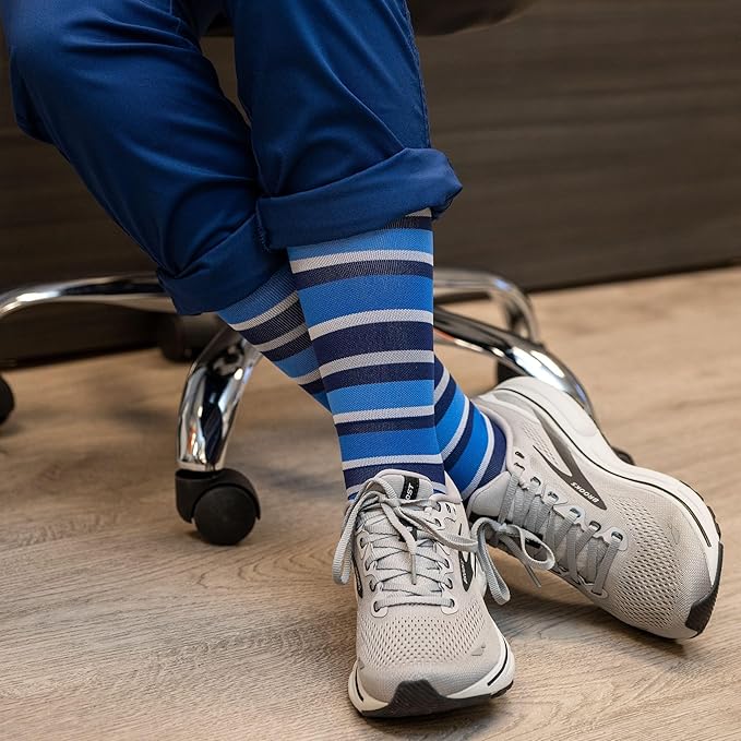Medical Grade Compression Socks for Men & Women 15-20 mmHg by OrthoSleeve (Blue w/Stripes, Small)