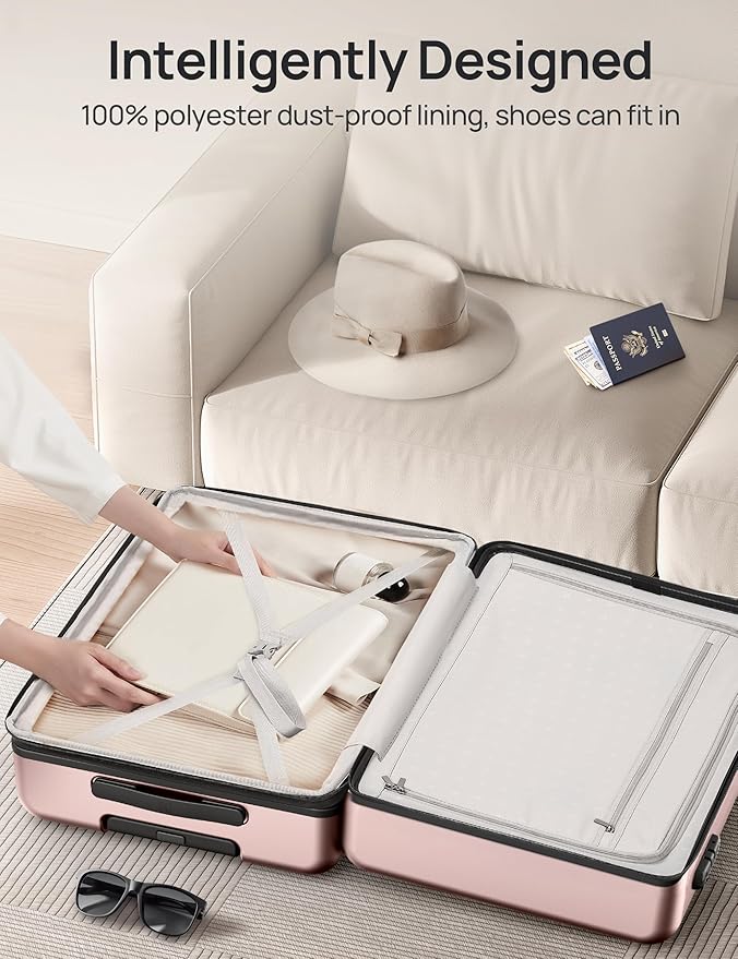 NINETYGO Luggage Sets 3 Piece, Carry On Luggage Airline Approved, Medium Large Checked Luggage with Spinner Wheels, Expandable, Hard Shell PC Suitcase Sets, TSA, 20in/24in/28in (Pink, Rhine Max)