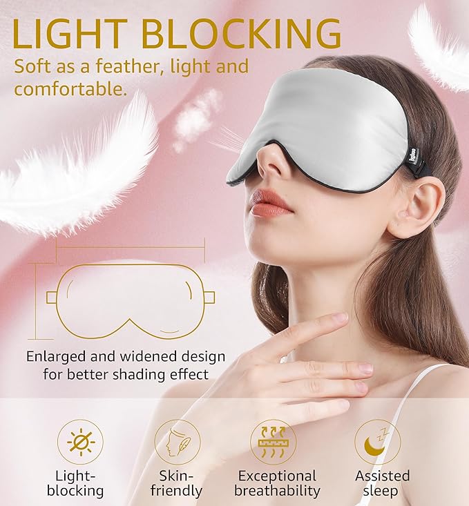 Luxury Pure Silk Sleep Mask | 100% Natural Mulberry Silk | Double-Sided Softness | Adjustable Strap & Full Light Blocking | Perfect for Travel, Office Naps & Nighttime Sleep (Gray)