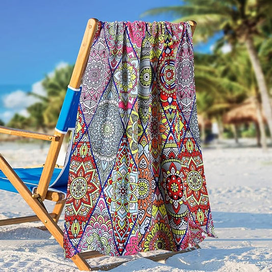 Genovega 2 Packs Oversized Terry Beach Towel Set 36 x 72 Soft Thin Extra Large Big Pool Camping Swim Bulk Towels Blanket Vacation Clearance XL Essentials Cruise Accessories Necessities Adult