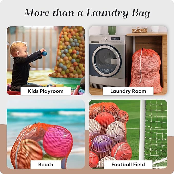 Handy Laundry Mesh XL Laundry Bag - Durable, Machine Washable with Secure Drawstring Closure - Perfect for College Dorms, Laundromats, Apartments (Orange, Large 24" x 36")