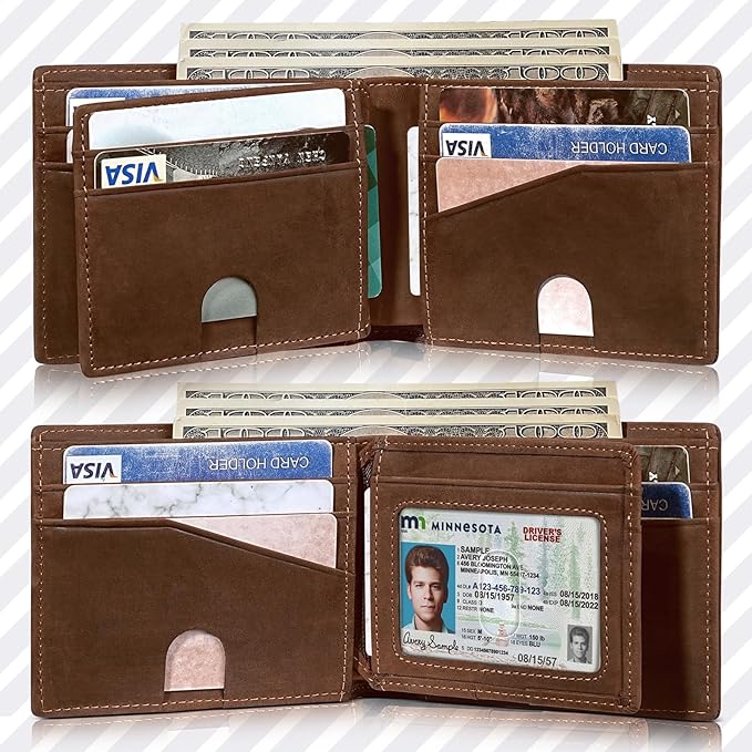 Artpaxy Mens Wallet Bifold Genuine Leather RFID Blocking Wallet for Men with 1 ID Windows 13 Card Holders 2 cash pockets 1 Gift Box