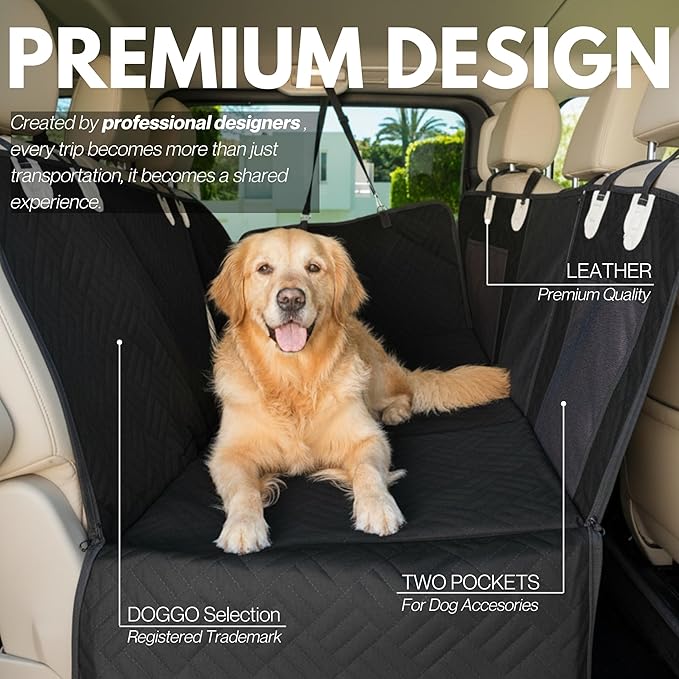 Premium Dog Back Seat XL Extender | Supports 400 lbs | Waterproof Hard Bottom & Non-Slip Design | Pet Seat Cover with Mesh Window & Storage Pocket | Fits Large SUV, Trucks (Black)