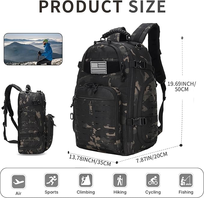 30L Hiking Backpack Lightweight Outdoor Daypack Camping Backpack Outdoor Travel Daypack Day Pack for Man Woman (Black Camo)