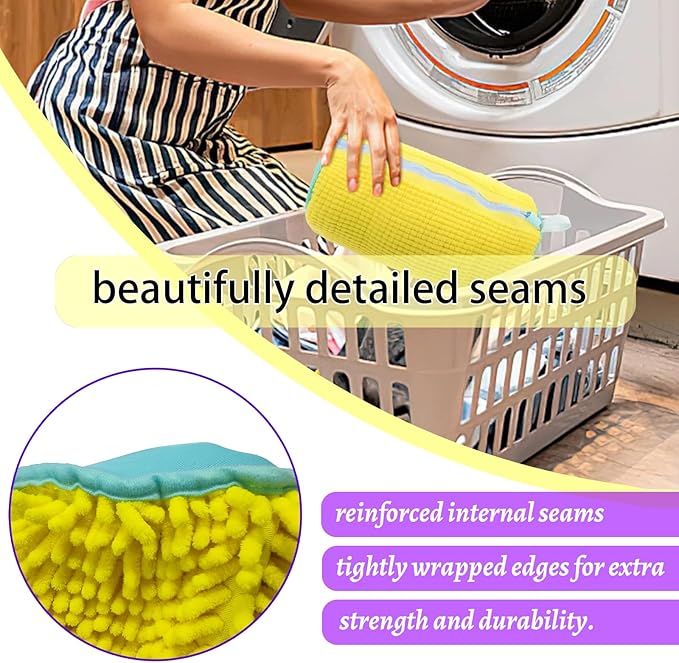 Shoe Washing Machine Bag,Shoe Laundry Bags for Sneakers, Reusable Shoe Cleaning Bag for All Shoe Sizes,Adjustable laundry bag for washing machine for 360°,2Pcs, Yellow