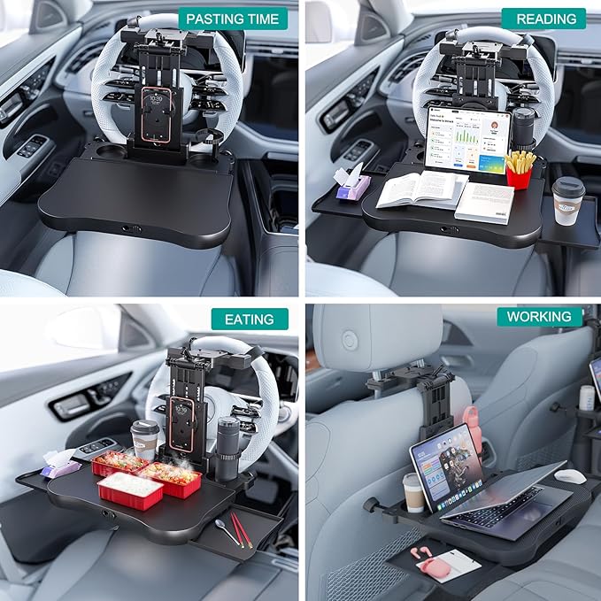 Car Steering Wheel Tray Back Seat Tray,Extension Steering Wheel Desk Car Food Eating Tray Table,Car Laptop Desk with Phone/Tablet/Cup Holder for SUVs,Trucks & Vans
