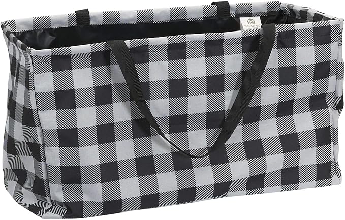 Household Essentials Black and White Plaid Krush Container All-Purpose Utility Tote