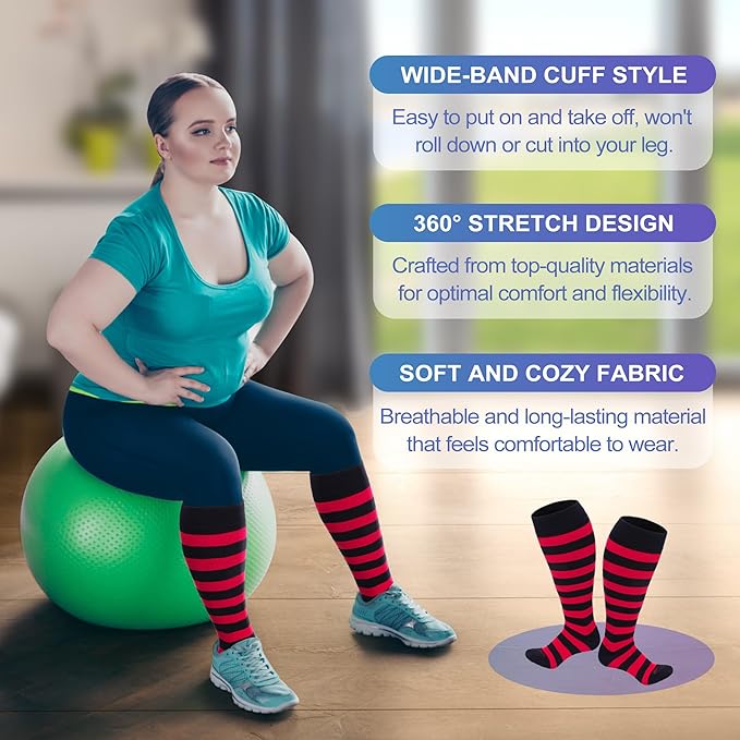 LEVSOX Plus Size Compression Socks for Women Men Wide Calf Extra Large 15-20 mmHg Knee High Sock for Nurses Pregnant Travel